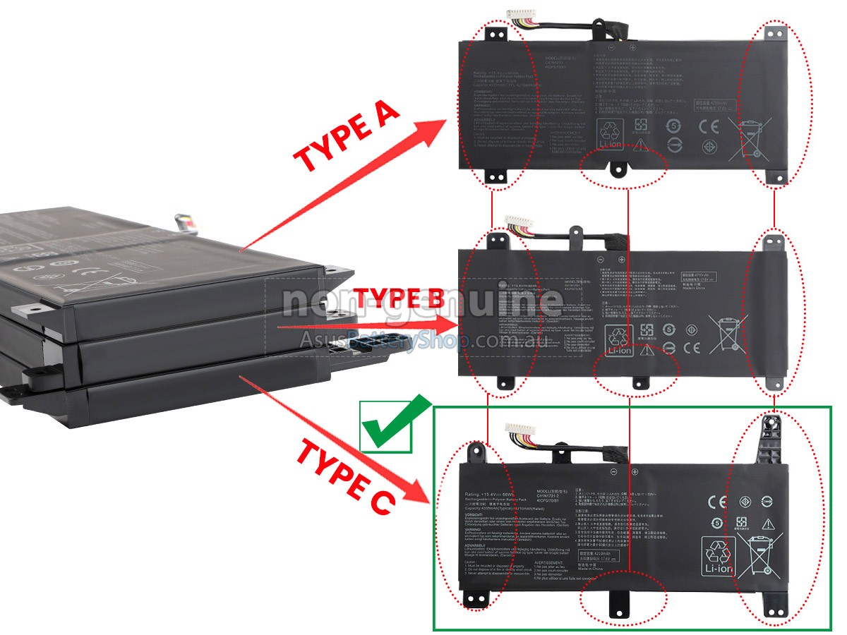 15.4V 66Wh Asus C41N1731-2 battery replacement